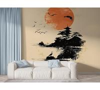 Boceoey Japanese Tower Wall Mural, Self-Adhesive Peel & Stick Wallpaper, Watercolor Floral Design Photo Wallpaper for Living Room & Bedroom (100x70 cm), K-513