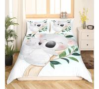 Boceoey Koala Duvet Cover Set, Ultrasoft Microfiber Non Iron Bedding Set with Pillowcases and Zipper Closure, 150x200 cm, Eucalyptus Australian Wildlife Decor, QH-109