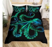 Boceoey Octopus Bedding Sets King Size, Nautical Ocean Marine Life Duvet Cover Set with 2 Pillow Cases 50x75 cm, Ultrasoft Breathable Microfiber Duvet Cover with Zipper Closure, QH-135