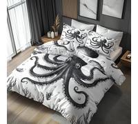 Boceoey Octopus Duvet Cover 150 x 200 - Nautical Marine Life Sea Coastal Bedding Set with 2 Pillow Cases 50x75 cm - Soft Microfiber Non Iron Quilt Cover with Zipper Closure, QH-124