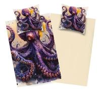 Boceoey Octopus Queen Size Duvet Cover Set, Ultrasoft Microfiber Non Iron Bedding Set with Pillowcases and Zipper Closure, Watercolor Bubble Tentacle Decor, QE-93