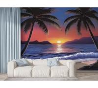 Boceoey Palm Tree Sunset Wall Mural, Self-Adhesive Peel & Stick Wallpaper, Beach Sea Design Photo Wallpaper for Living Room & Bedroom (300x256 cm), F-928