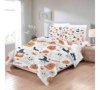 Boceoey Single Duvet - Halloween Coverless Duvet - Bats Quilt - All Seasons Duvets with Ghost Pattern - Reversible Comforter with 1 Pillowcase - Lightweight Washable135x200 cm, J-438