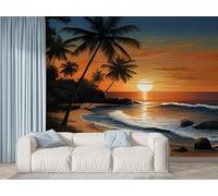 Boceoey Sunset Palm Tree Wall Mural, Self Adhesive Wallpaper Peel and Stick, Beach Sea Home Decor Photo Wallpaper, Silk Cloth Wall Sticker for Living Room & Bedroom, 450x315 cm - F-929