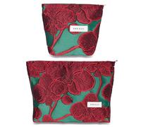 BOCGRPU 2 PCS Makeup Bag Set，Portable Small Cosmetic Bag for Purse ，Large Storage Capacity，Travel Pouch with Zipper for Women,（Flower Blue）, Elegant Red Flower, Embroidery，handbag With Artistic