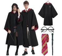 Bocguy Magician Robe, Fancy Dress Cape with Tie, Wand and Glasses, Magic Robe Costume Adult, Red Magic School Uniform, Wizard Costume for Halloween Carnival Cosplay(XXL)