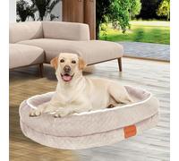 BOCHAO Egg-Shaped Memory Foam Dog Bed,an Orthopedic Dog Sofa Suitable for Small and Medium-Sized Dogs,With four-Sided neck Support,Waterproof and Non-Slip,and Removable and Washable Cover. (Beige, L)