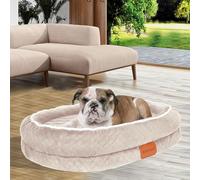 BOCHAO Egg-Shaped Memory Foam Dog Bed,an Orthopedic Dog Sofa Suitable for Small and Medium-Sized Dogs,With four-Sided neck Support,Waterproof and Non-Slip,and Removable and Washable Cover.(Beige, M)