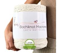BOCHIKNOT Macrame Cord 3mm x 650yds - Single Strand Cotton Cord for Wall Hanging & Crafts - Natural