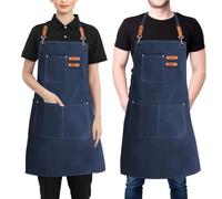 BOCHION Cotton Canvas Apron, Work Aprons for Men Women, Chef Aprons with 3 Large Pockets and Adjustable Adjustable Cross Back Straps, for Kitchen Cooking Baking Gardening BBQ Artist Painting, Blue