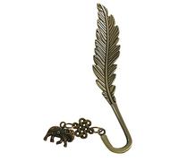 BOCHION Metal Bookmark Retro Vintage Pendant Bronze Plated Big Feather Animal Shape Creative Book Marker Gift (Elephant)