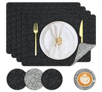 BOCHION Place Mats for Table 4, Double Thickened Heat Resistant Placemats and Coasters of PU Leather, Dual-Sided Non-Slip Table Placemat, Washable Outdoor Placemats for Garden (Black and Grey)