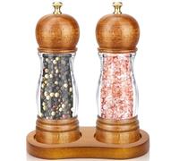 BOCHION Salt and Pepper Grinder Set, Premium Wooden Salt Grinder and Pepper Mill with Adjustable Ceramic Core & Tray for Coarse to Fine, Manual Spice Shakers with Acrylic Window, Easy to Refill