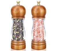 BOCHION Salt and Pepper Grinder Set, Premium Wooden Salt Grinder and Pepper Mill with Adjustable Ceramic Core for Coarse to Fine, Manual Spice Shakers with Acrylic Window, Easy to Refill, 2 Pieces