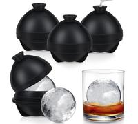 BOCHION Silicone Ice Ball Mould 4 Pack, 2.5 Inch Large Round Ice Cube Tray with Funnel Lid, Giant Sphere Ice Ball Maker for Freezer, Whiskey, Cocktails, Drinks, Easy Release Ice Cube Molds, Black