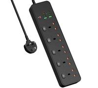 BOCHLION Extension Lead with 6 USB Slots, 5 Way Plug Extension Socket Surge Protection Power Strip with PD30W USB C Slot, Independent Switches and 3M Extension Cord Wall Mounted for Home Office-Black