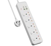 BOCHLION Extension Lead with 6 USB Slots, 5 Way Plug Extension Socket Surge Protection Power Strip with PD30W USB C Slot, Independent Switches and 3M Extension Cord Wall Mounted for Home Office-White