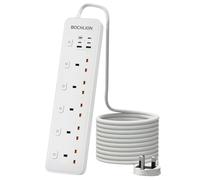 BOCHLION Extension Lead with 6 USB Slots, 5 Way Plug Extension Socket Surge Protection Power Strip with PD30W USB C Slot, Independent Switches and 2M Extension Cord Wall Mounted for Home Office-White