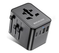 BOCHLION Universal Travel Adapter Plug with 4 USB Ports, Travel Plug with 2 Type-C and 2 USB-A, 17W Charging International Power Adapter, All-in-One Worldwide Travel Plug for UK US EU AUS Asia-Black