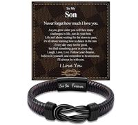 BOCHOI Son Leather Bracelets Birthday Graduation Gifts Jewellery - To My Son Dad Bracelet Handsome Leather Black Cuff Bangle for Father's Day Men's Boys 16th 17th 18th 19th 20th 21st 30th Gift Him