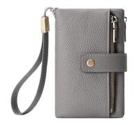 bociya Wristlet Wallet with Clear Window, Large, Dark Grey, Mass Beauty | Large Capacity Leather Wallets, Credit Card Holder for Women, Travel Purse with Clear Window and Wristlet