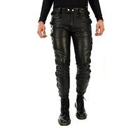 Bockle® 1991 lace-up Leather Pants Men Smooth Leather Black, Size: W38/L36