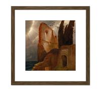 Bocklin Ruin By The Sea Painting 8X8 Inch Square Wooden Framed Wall Art Print Picture with Mount Artery8 Brown One Size