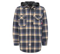 BOCOMAL FR Hooded Shirts Button Down Heavyweight Flannel Plaid Hoodies Fire Retardant Flame Resistant Welding Jacket, Hooded Blue/Gray, XL