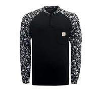 BOCOMAL FR Shirts Flame Resistant Henley Printed and Camo Two Tone 7oz Men's Fire Retardant Work Shirts, Camo-Black, Large