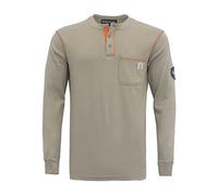 BOCOMAL FR Shirts Flame Resistant Henley Shirt NFPA2112/CAT2 7oz Men's Long Sleeve Fire Retardant Clothing, Ornament Khaki, 3XL