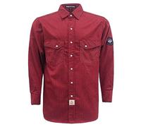 BOCOMAL FR Shirts for Men Printed Plaid Flame Resistant Clothing 6.5oz Cotton Button Up Welding Shirts NFPA2112 CAT2, Pearl Snaps-red/Black-08, XL Tall