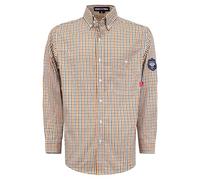 BOCOMAL FR Shirts for Men Printed Plaid Flame Resistant Clothing 6.5oz Cotton Button Up Welding Shirts NFPA2112 CAT2, Buttons-orange-034, Large