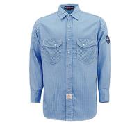 BOCOMAL FR Shirts for Men Printed Plaid Flame Resistant Clothing 6.5oz Cotton Button Up Welding Shirts NFPA2112 CAT2, Pearl Snaps-blue/Navy-04, XL Tall