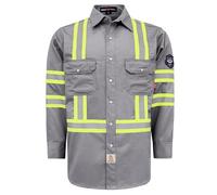 BOCOMAL FR Shirts High Visibility/Hi Vis Flame Resistant/Fire Retardant Shirt 7.5oz Men's Reflective Shirts, Light Gray/Hi Vis, XL