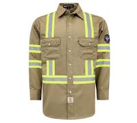 BOCOMAL FR Shirts High Visibility/Hi Vis Flame Resistant/Fire Retardant Shirt 7.5oz Men's Reflective Shirts, Khaki/Hi Vis, Medium