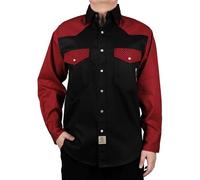 BOCOMAL FR Shirts Pearl Snaps Two Tone Plaid/Solid Flame Resistant Cotton Welding Shirt NFPA 2112 CAT 2, Black/Plaid Red, XXL