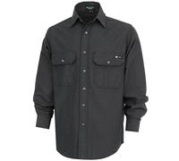 BOCOMAL Men's Work Shirts Button Down Long Sleeve Relaxed Fit - Lightweight 100% Cotton Chambray, EX-Soft, Utility Pockets, Heather Black, XXL