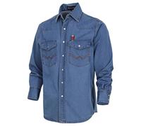 BOCOMAL Non FR-Men's Denim Work Shirt Western Cowboy Cut Long Sleeve Pearl Snap Vintage Washed Soft Relaxed Fit Workwear, Navy Blue, 3XL