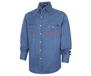 BOCOMAL Non FR-Men's Denim Work Shirt Western Cowboy Cut Long Sleeve Pearl Snap Vintage Washed Soft Relaxed Fit Workwear, Navy Blue, 3XL