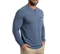 BOCOMAL Non FR - Men's Henley Work Shirts, Long Sleeve Stretch-Cotton, Heather Lake Blue, XXL