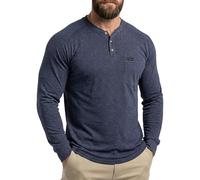 BOCOMAL Non FR - Men's Henley Work Shirts, Long Sleeve Stretch-Cotton, Heather Navy, XXL