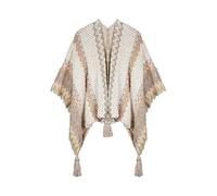 BOCOSO Knit Shawl Wrap Poncho Cape for Women, Ladies Knitted Cardigan Kimono with Fringe for Fall Winter, White Pattern, One size (39"*55")