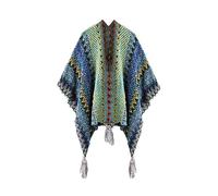 BOCOSO Knit Shawl Wrap Poncho Cape for Women, Ladies Knitted Cardigan Kimono with Fringe for Fall Winter, Blue Pattern, One size (39"*55")