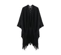 BOCOSO Knit Shawl Wraps Tassel Open Front Poncho Cape for Women, Ladies Fringed Knitted Cardigan for Fall Winter, Black, 40"*55" ( 100*150cm, include tassel length 15cm)