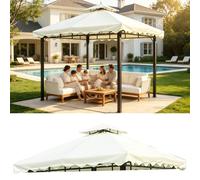 BOCXYTX Gazebo Replacement Canopy 3.5x3.5 m Waterproof PVC, Double Tier with Air Vent & Hook-Loop, Roof Cover with Drainage Holes (No Frame),off white,3.5x3.5 m