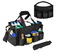 Boczif Cleaning Caddy Bag Wearable, Cleaning Caddy Supplies Organizer with Handle, Shoulder Straps & Detachable Divide, Cleaning Tool Organizers Tote Bag for Cleaners & Housekeepers (Black)