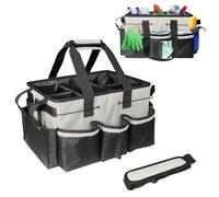 Boczif Cleaning Caddy Bag Wearable, Cleaning Caddy Supplies Organizer with Handle, Shoulder Straps & Detachable Divide, Cleaning Tool Organizers Tote Bag for Cleaners & Housekeepers (White)