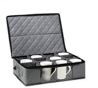 Boczif Coffee Cup Storage Box, Holds 12 Glassware, Coffee Mugs & Tea Cups, Padded Dinnerware Case with Dividers, Handles & Zipper Lid