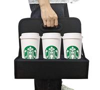 Boczif Cup Caddy Portable Drink Carrier or Cans Reusable, 6-Cup Holder with Handle, Folds Flat, Carry Coffee, Wine, Cocktails, Safely Secures Hot and Cold Beverages- for Delivery and Take Out (black)