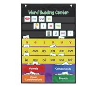 Boczif Word Building Center Pocket Chart for Educational Preschool Learning Resources, Syllable, Word Recognition Pocket Chart with Word Families Cards, Classroom Pocket Chart, Teacher Pocket Charts